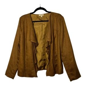 Choices Womens‎ Camel Brown Perforated Faux Suede Draped Open Front Jacket M